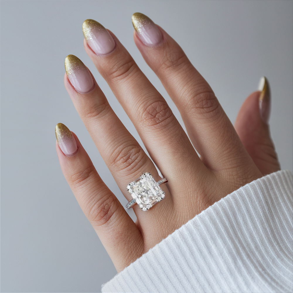 4CT ラディアントカット ヘイロー エタニティ モアッサナイトリング