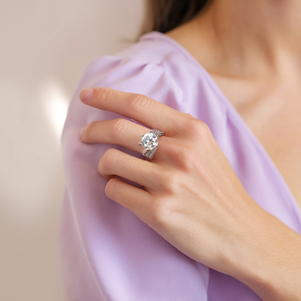 5CT モアサナイト エンゲージメント 3点セットリング