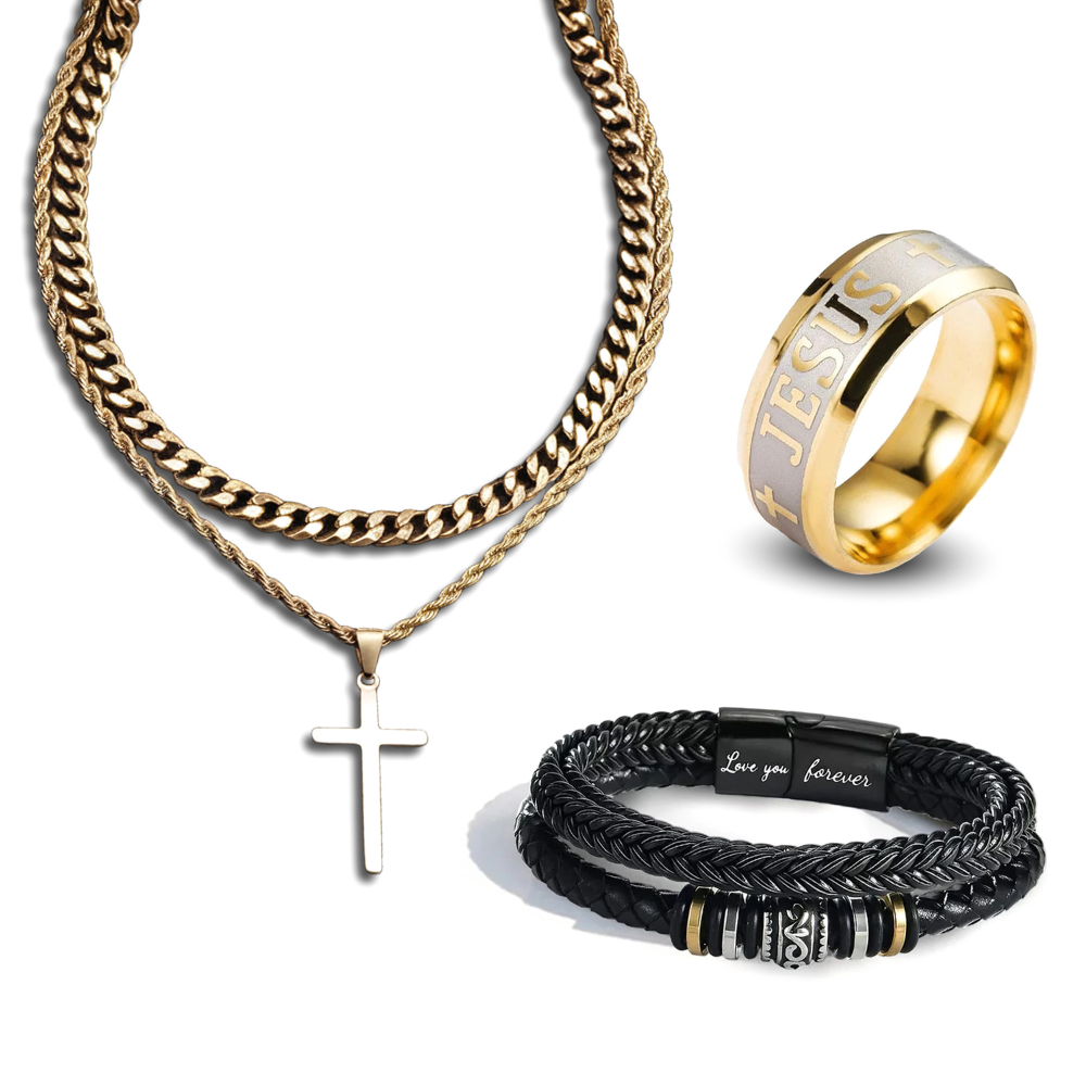 メンズ二重層クロスペンダントジュエリーセット