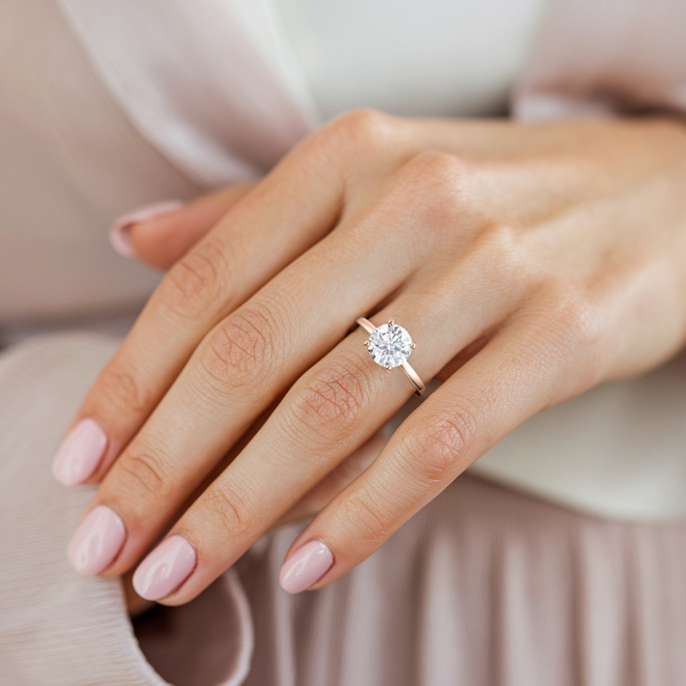 1CT ラウンドカット ローズ モアッサナイト リング