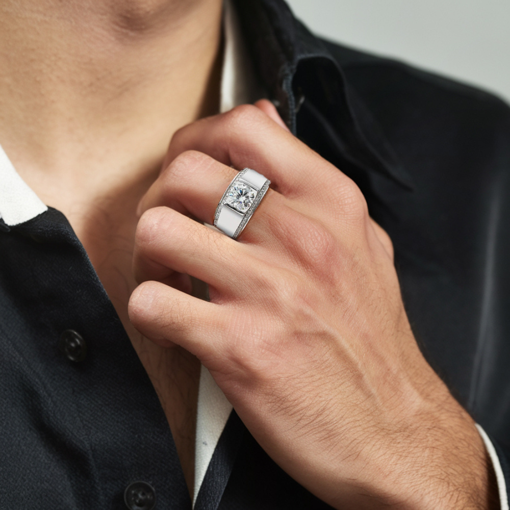 メンズ 1CT モアッサナイト ウェディングバンド