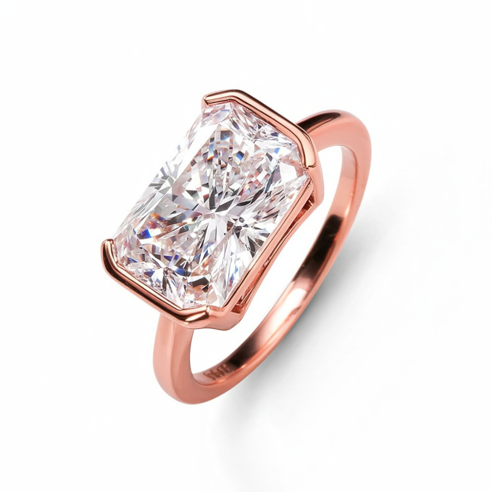 4CT ベゼルセット ラディアントカット モアッサナイトリング