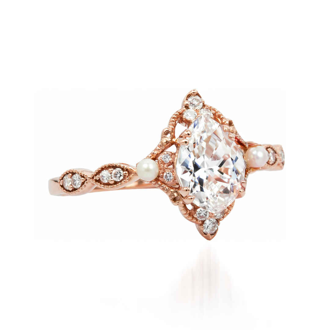 ヴィンテージ ダイヤモンド & パール ヘイロー リング