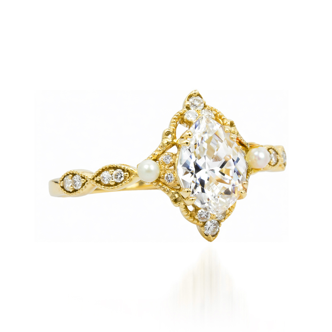 ヴィンテージ ダイヤモンド & パール ヘイロー リング