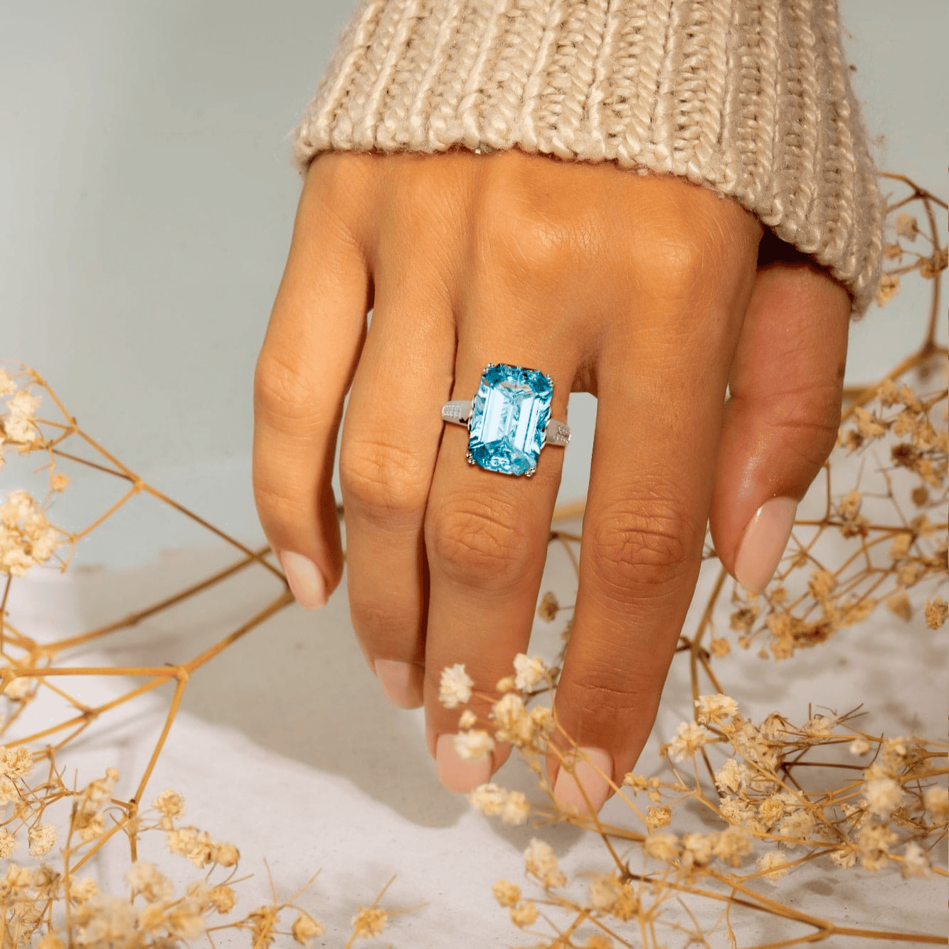 Aqua Dream: anillo de aguamarina de talla esmeralda - Plata de ley S925