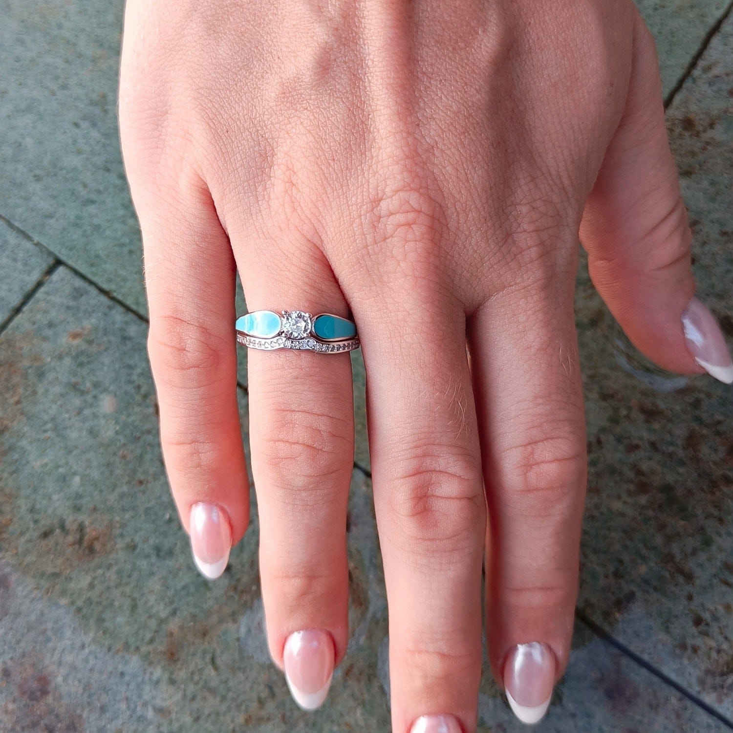 Two-piece Blue Lagoon Turquoise Ring set in S925 sterling silver user generated image review