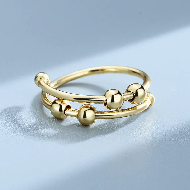 Bague anti-stress ajustable à billes en argent S925