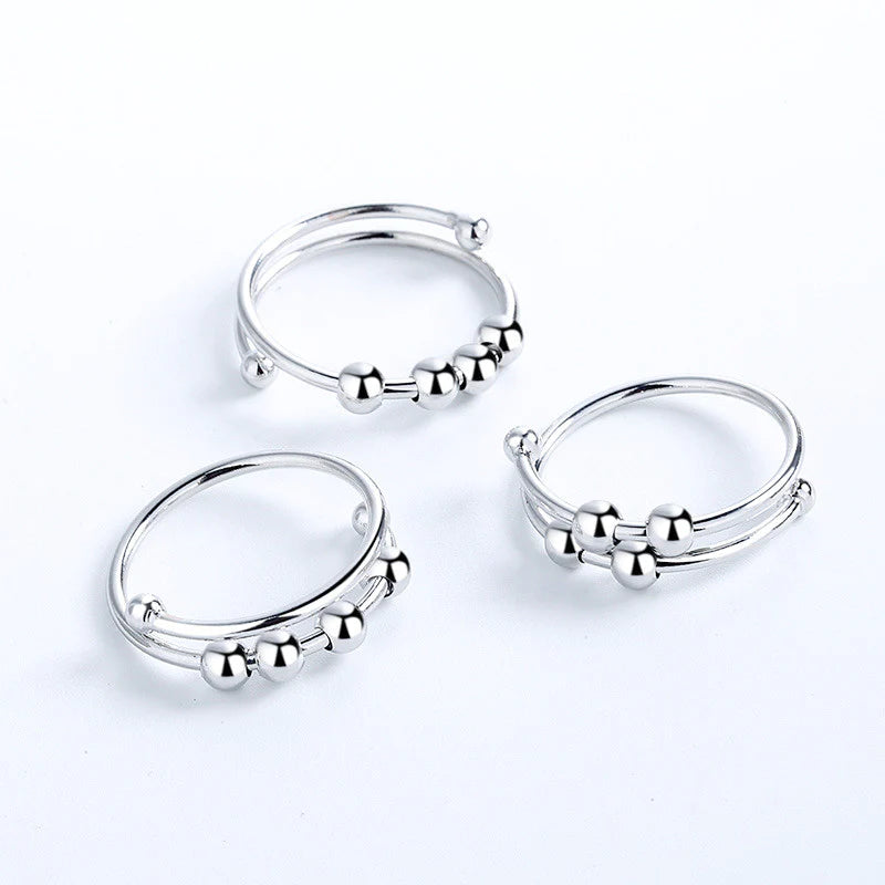 Bague anti-stress ajustable à billes en argent S925