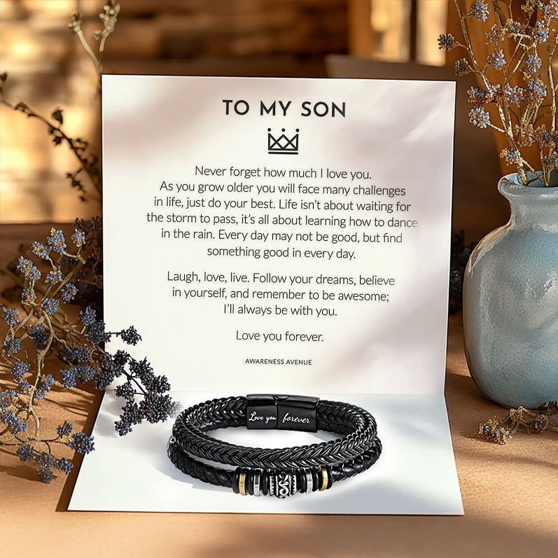 Gift packaging for bracelet for son from mother, perfect for graduations or birthdays.