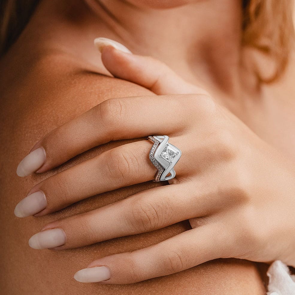 スノーウェーブ:2ピースリングセット - S925スターリングシルバー