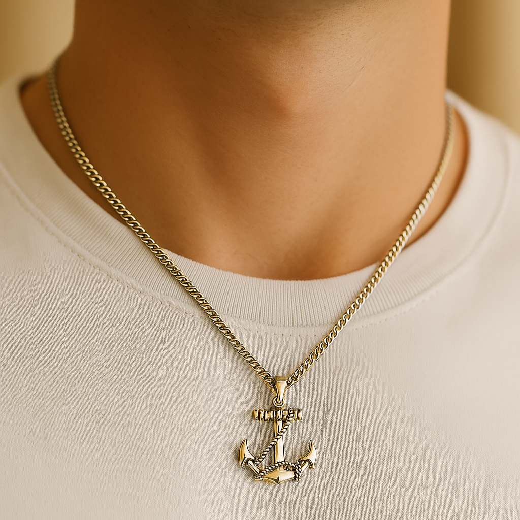 メンズアンカーネックレス - ステンレススチール