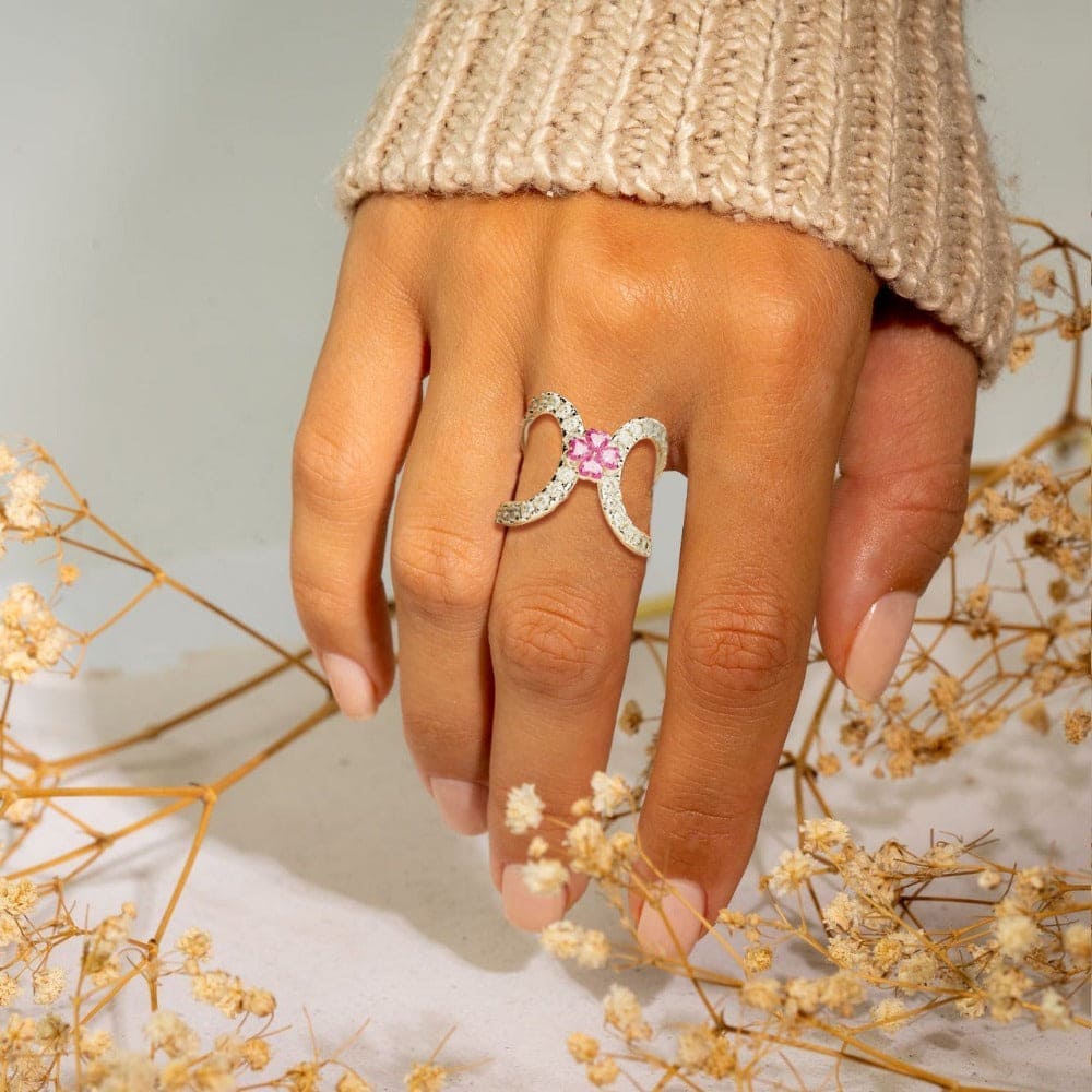 ピンクの静寂:無限愛ループリング - S925スターリングシルバー