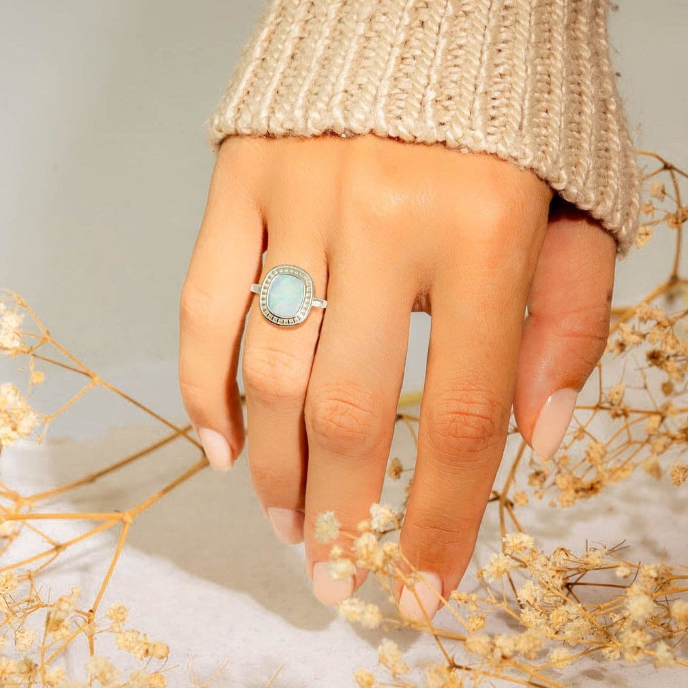 真珠光沢の夢:マザーオブパールリング - S925スターリングシルバー