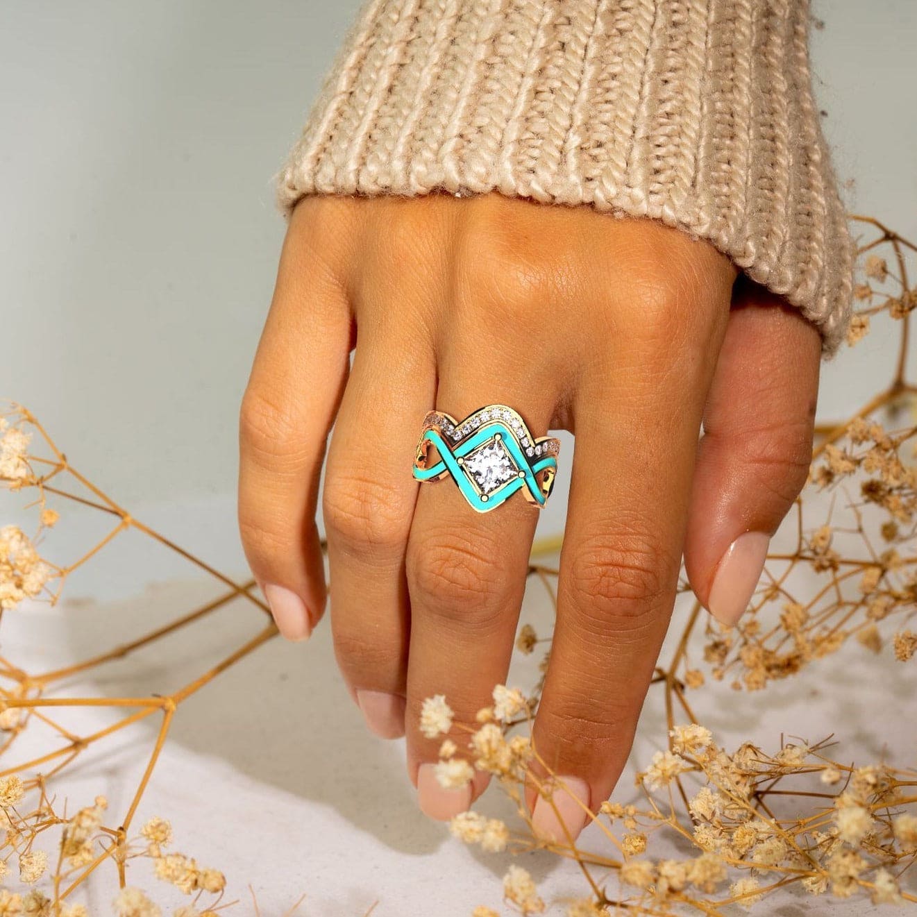 Ocean Wave: Turquoise 18K Gold Vermeil 2-Piece Set Ring