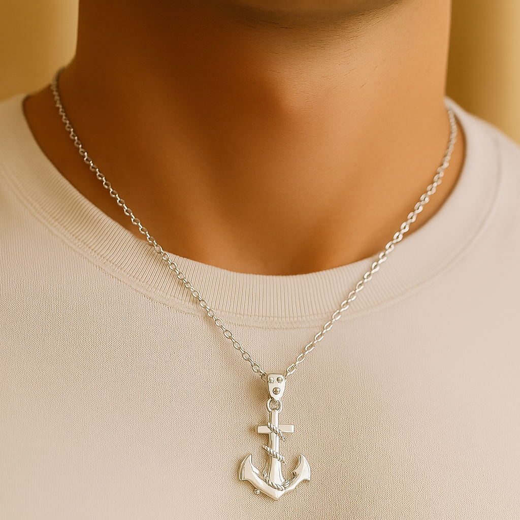 メンズアンカーネックレス - ステンレススチール