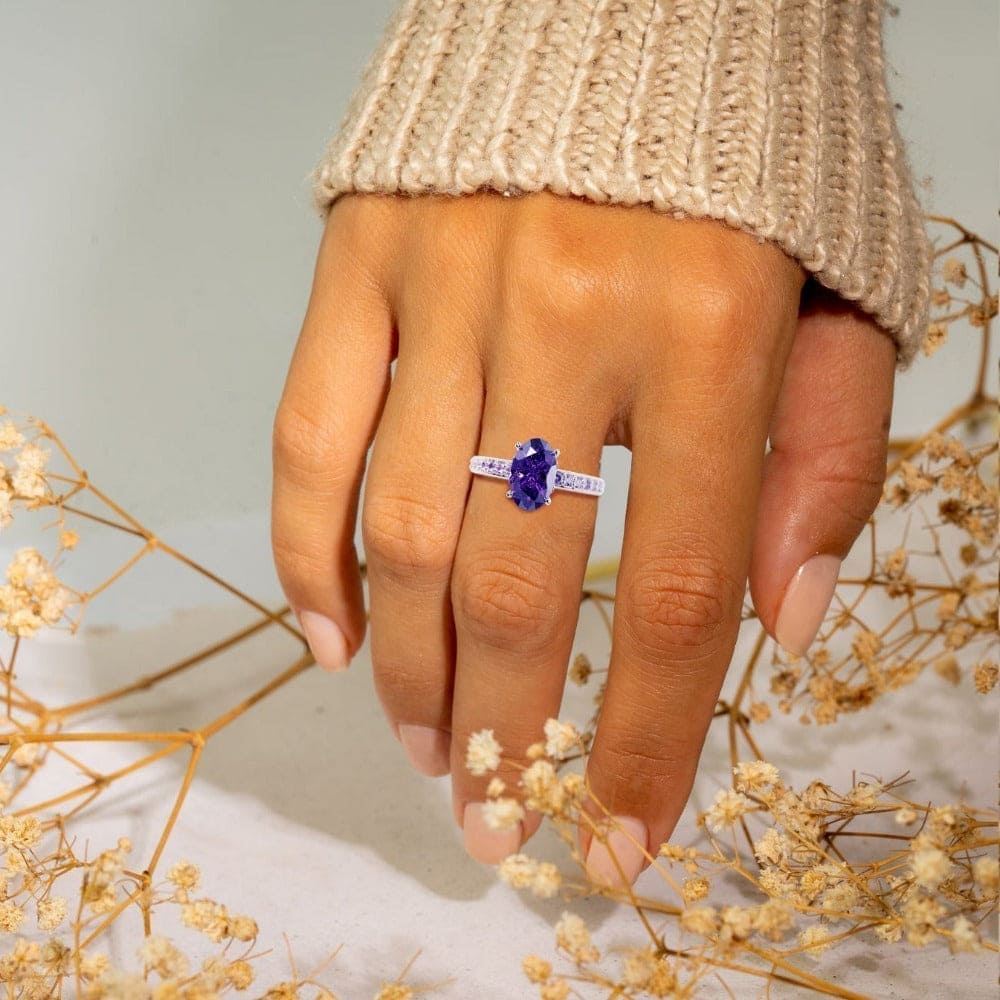 Lumine Grace: オーバルカット アメジストリング - S925 スターリングシルバー