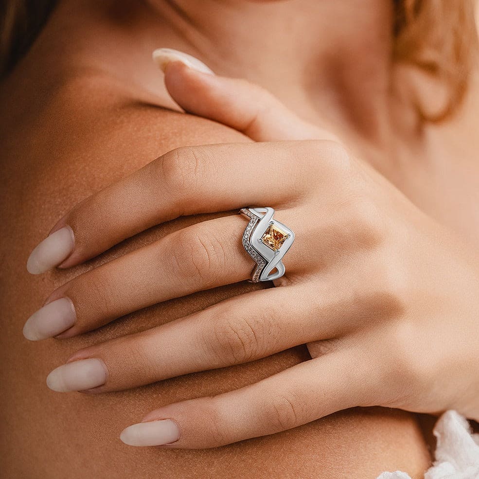 スノーウェーブ:ファイアーズハート 2ピースリングセット - S925スターリングシルバー