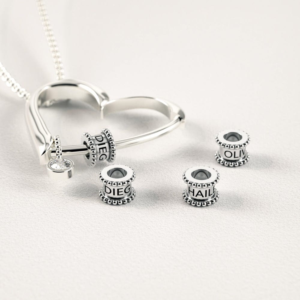 刻印ビーズ付きハートネックレス & ダイヤモンド