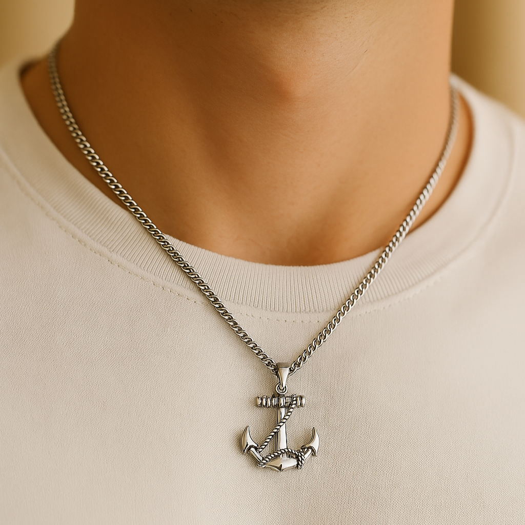 メンズアンカーネックレス - ステンレススチール