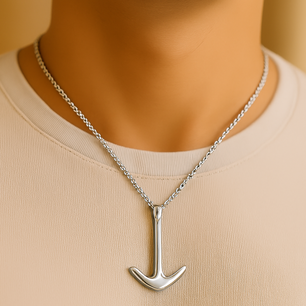 メンズアンカーネックレス - ステンレススチール