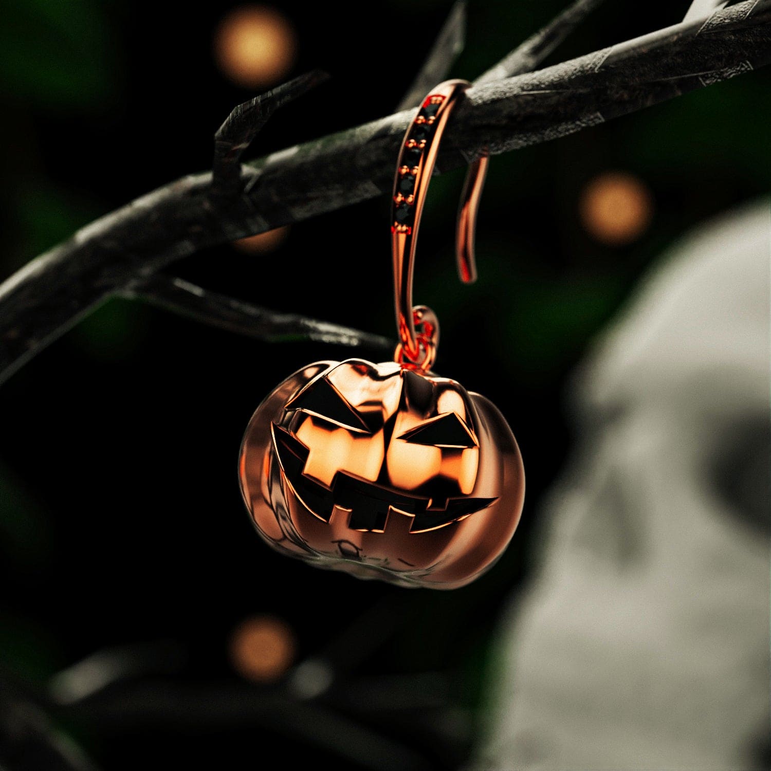 single halloween pumpkin earring hanging on branch showcase image