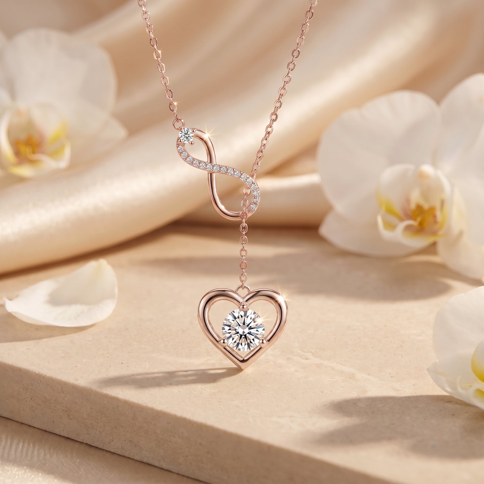 the-calynna-moissanite-necklace in rose gold finish