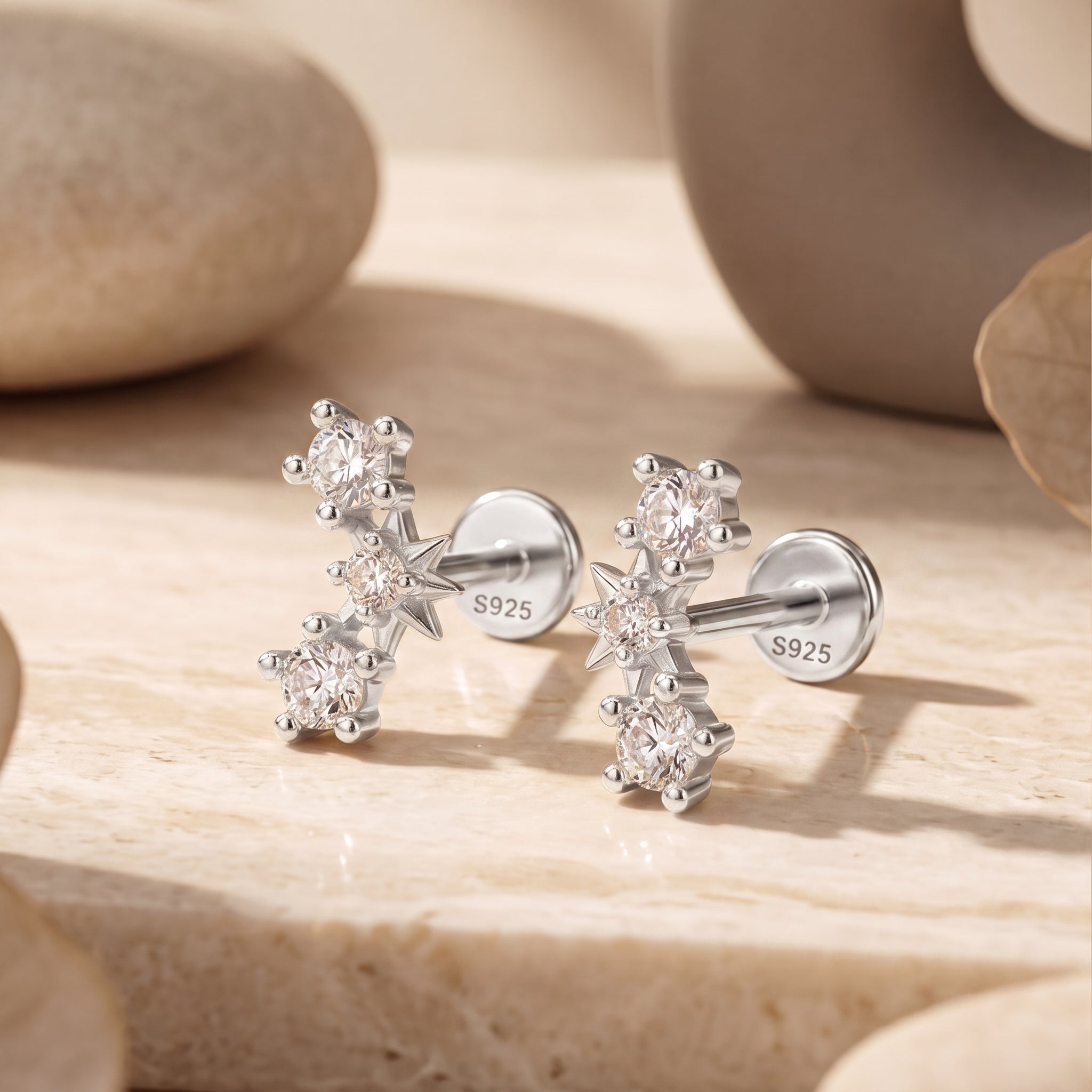 the-celestial-trio-earrings in silver finish