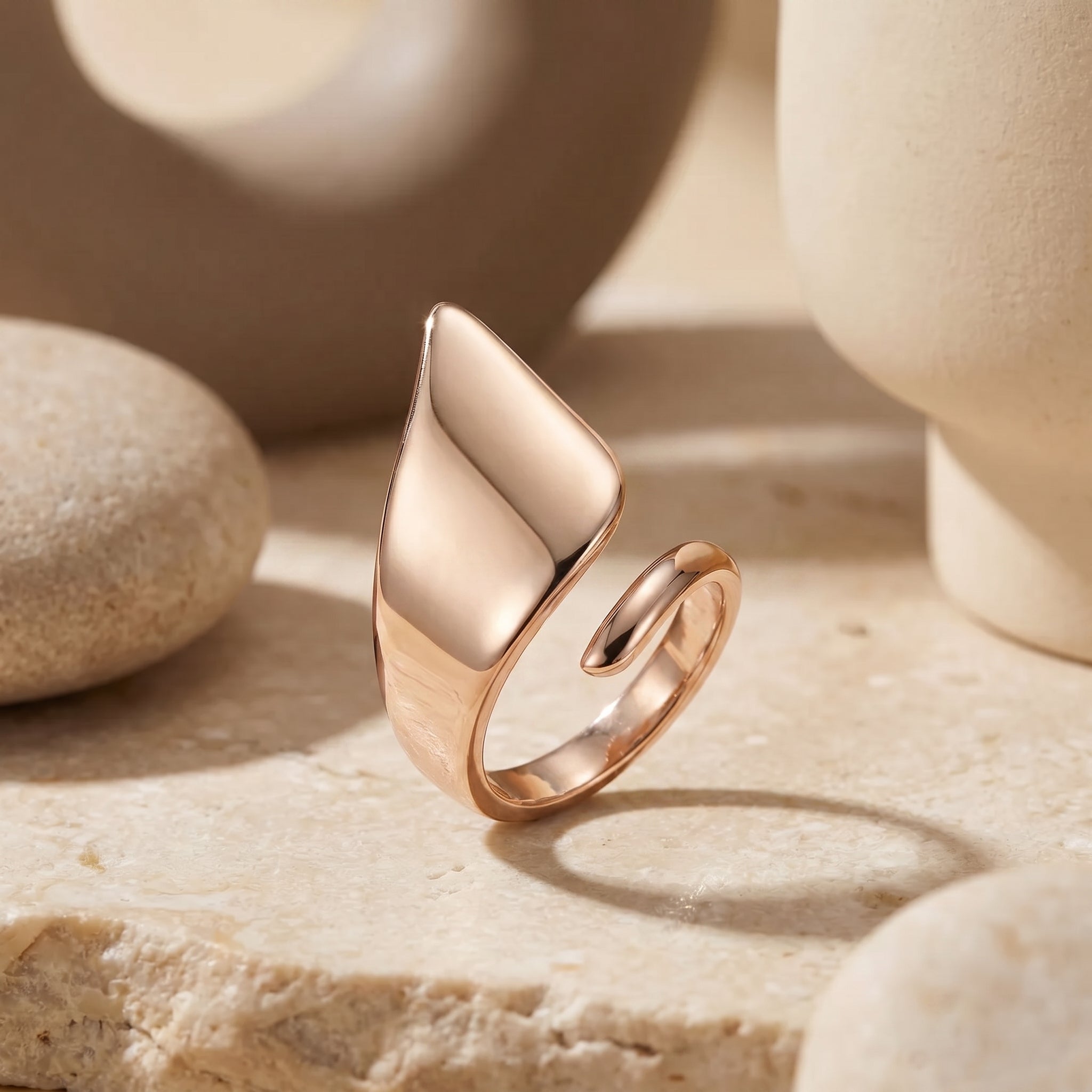 The Sovereign Ring in 10K, 14K or 18K solid rose gold, a wide band ring.