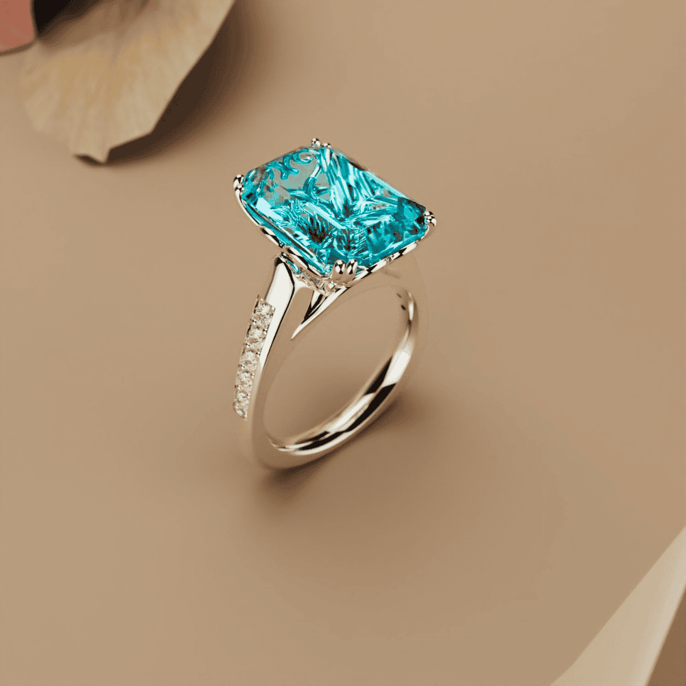 Aqua Dream: anillo de aguamarina de talla esmeralda - Plata de ley S925