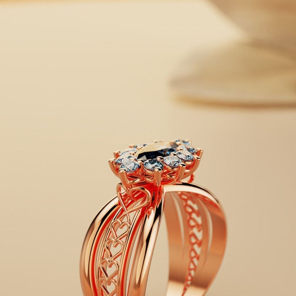 マーキーズブリリアンス:ジェムクラスターリング - 18Kローズゴールドヴェルメイユ