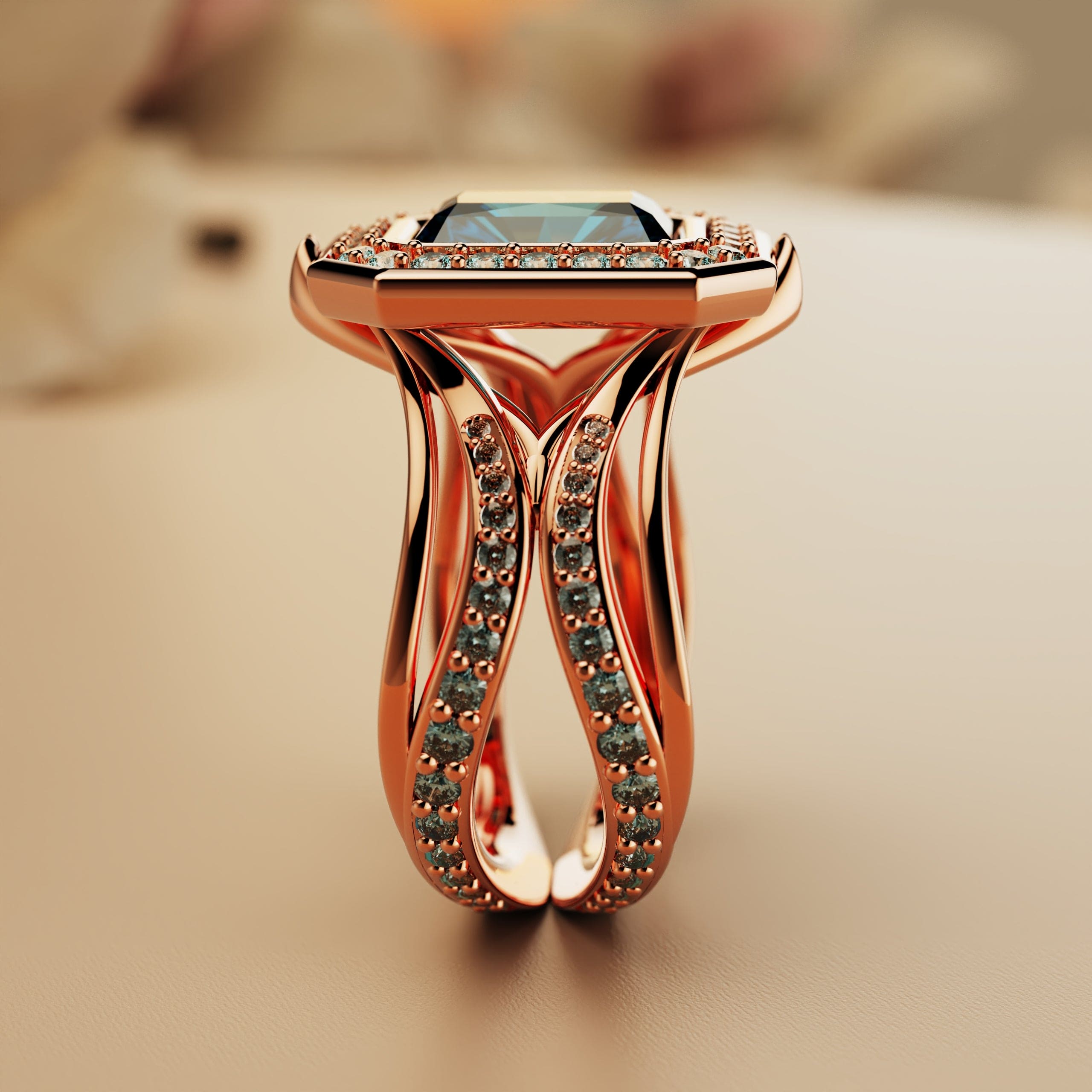 エリュシアン グロー:エメラルドカット ダイヤモンド リング - 18K ローズゴールド ヴェルメイユ