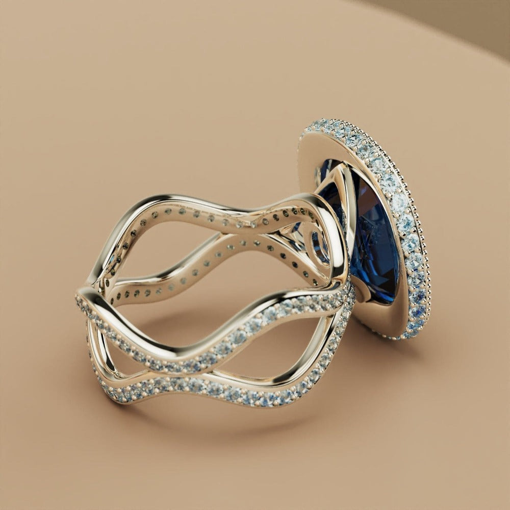 Esencia de zafiro: anillo infinito con corte de ópalo - Plata de ley S925