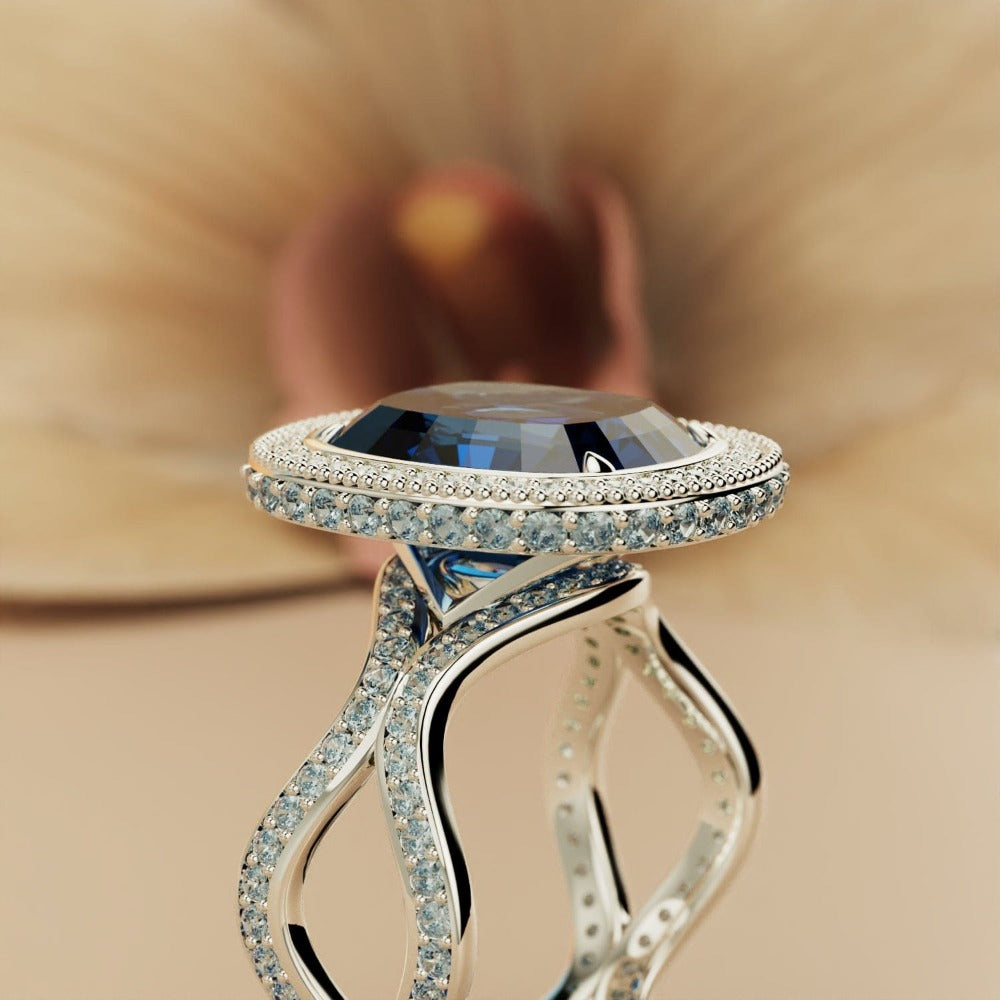 サファイアエッセンス:オパールカット インフィニティリング - S925スターリングシルバー