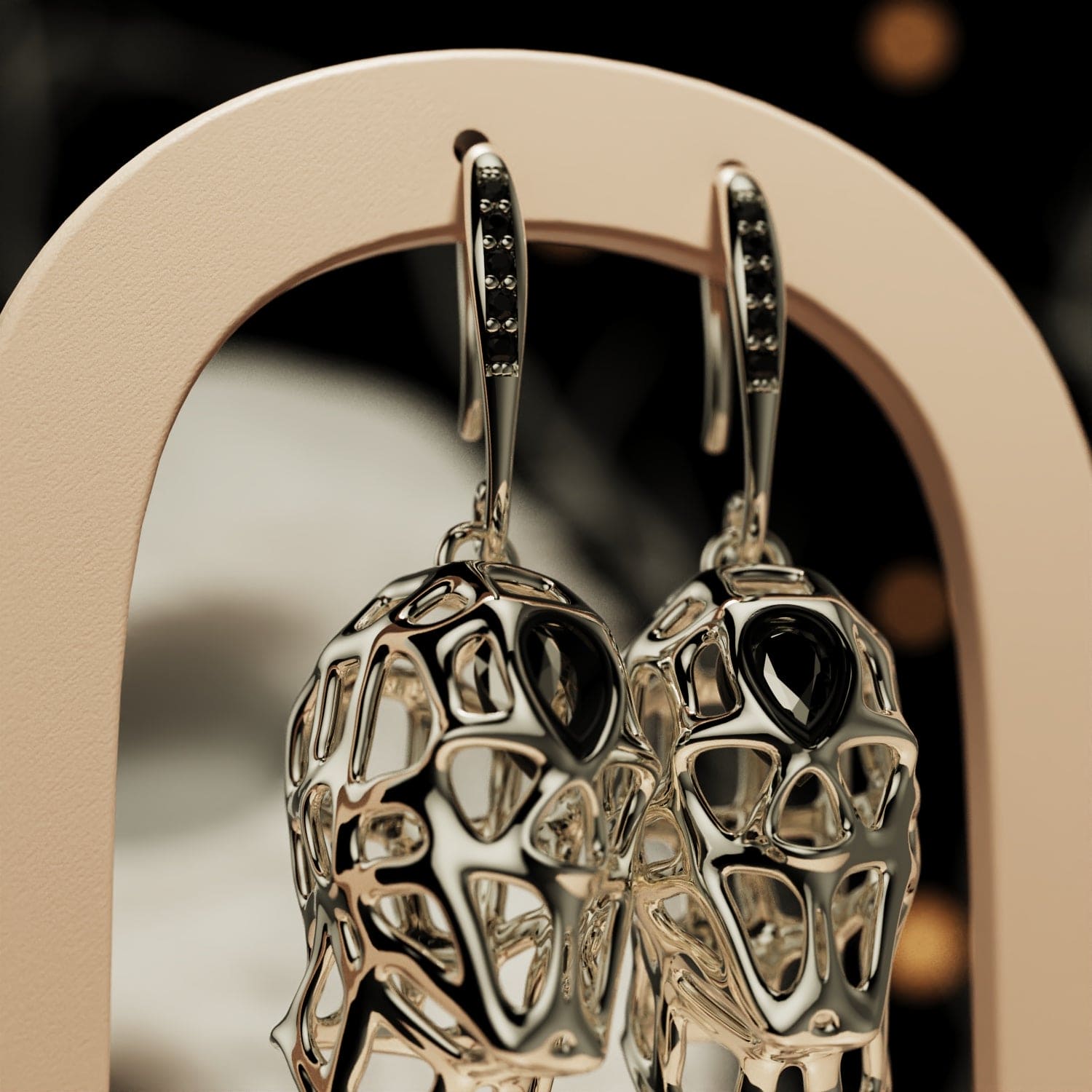 夜の純粋 - エシカルダイヤモンド スカル ハロウィン ピアス - 1ペア