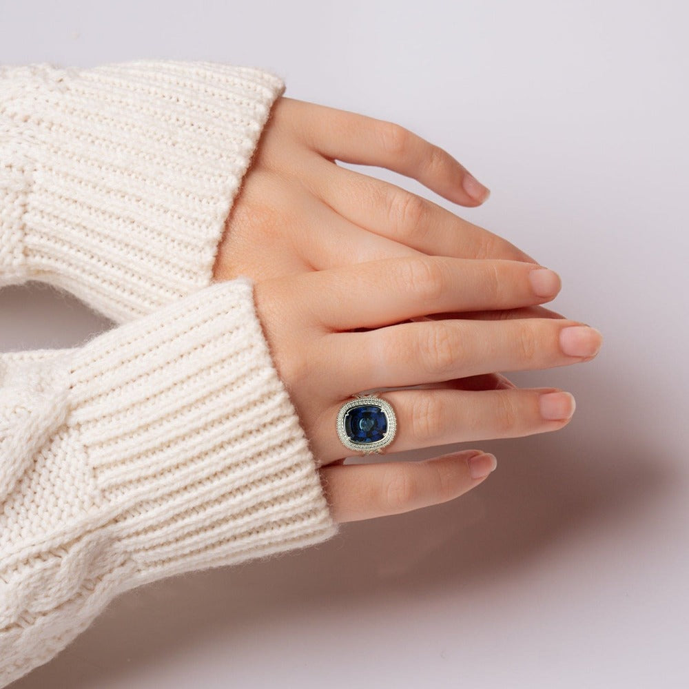 サファイアエッセンス:オパールカット インフィニティリング - S925スターリングシルバー