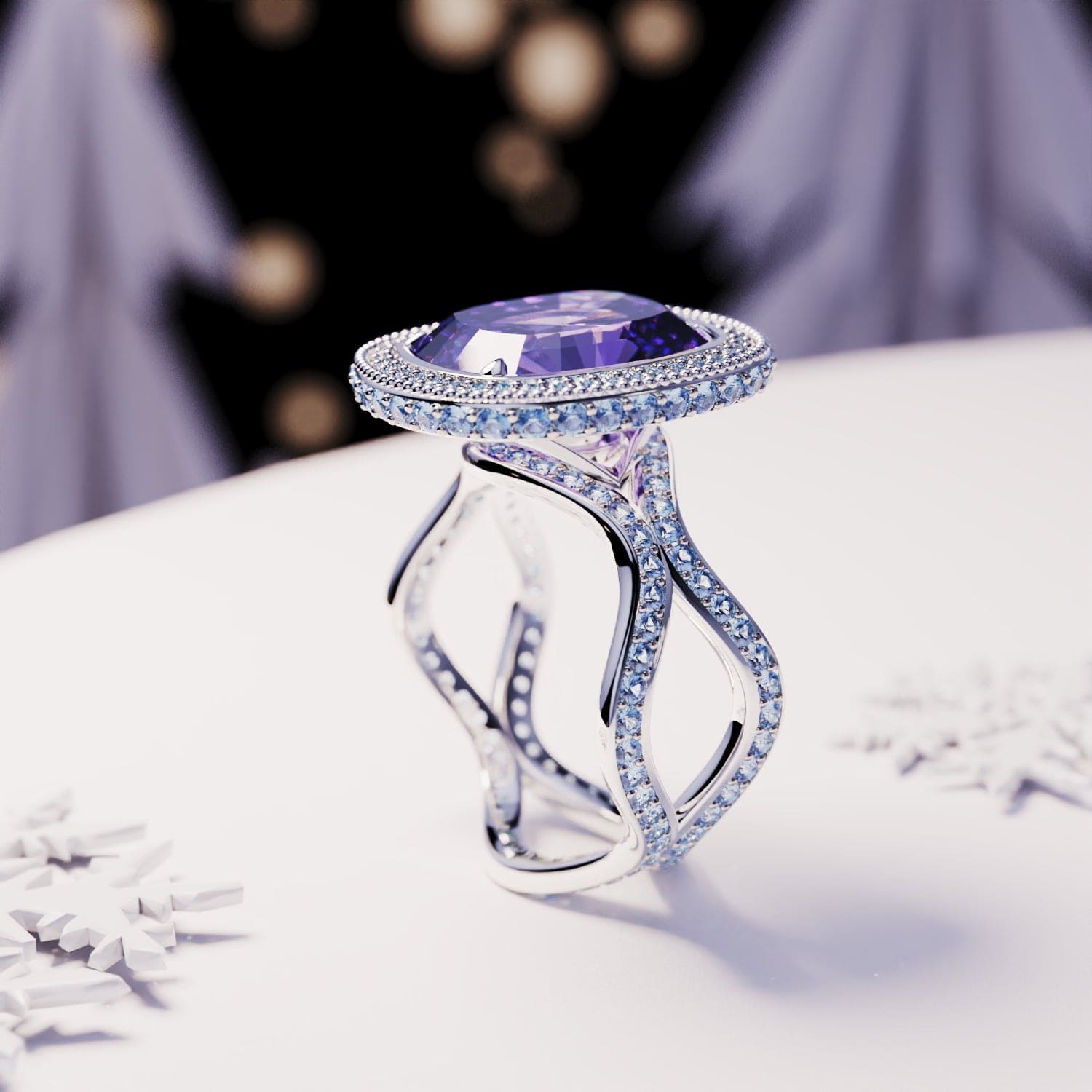 アメジストエッセンス:オパールカット 倫理的アメジストリング - S925スターリングシルバー