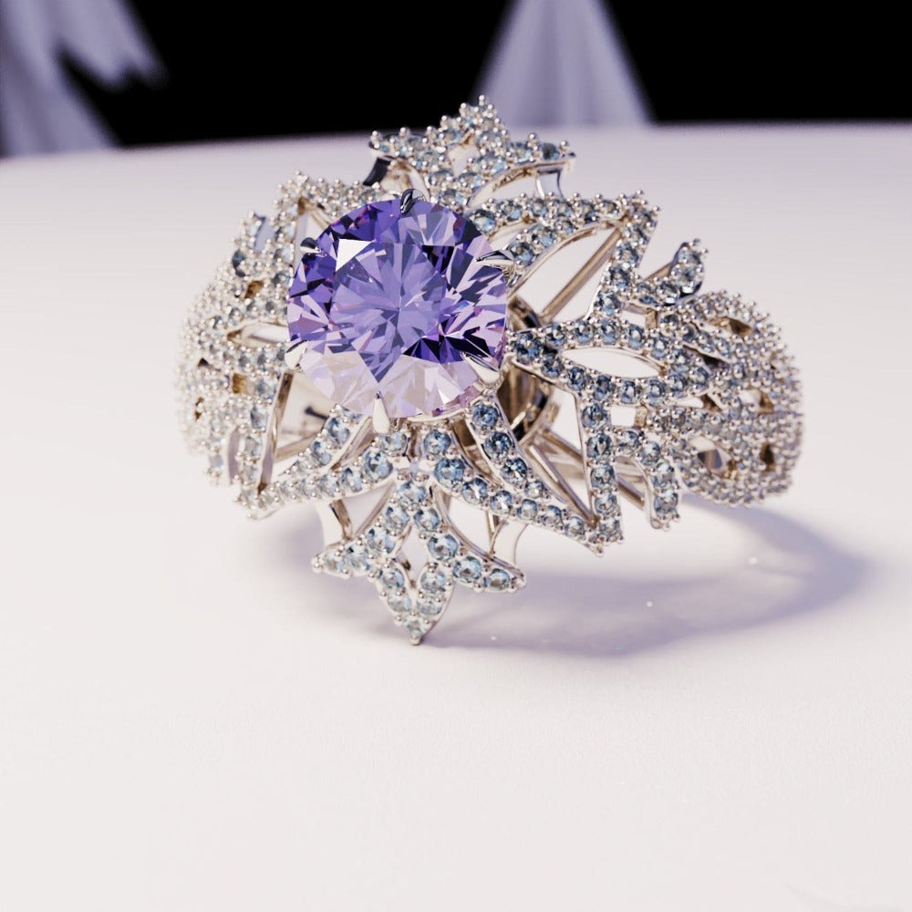 アメジストエッセンス:ラウンドカット アメジストリング - S925 スターリングシルバー