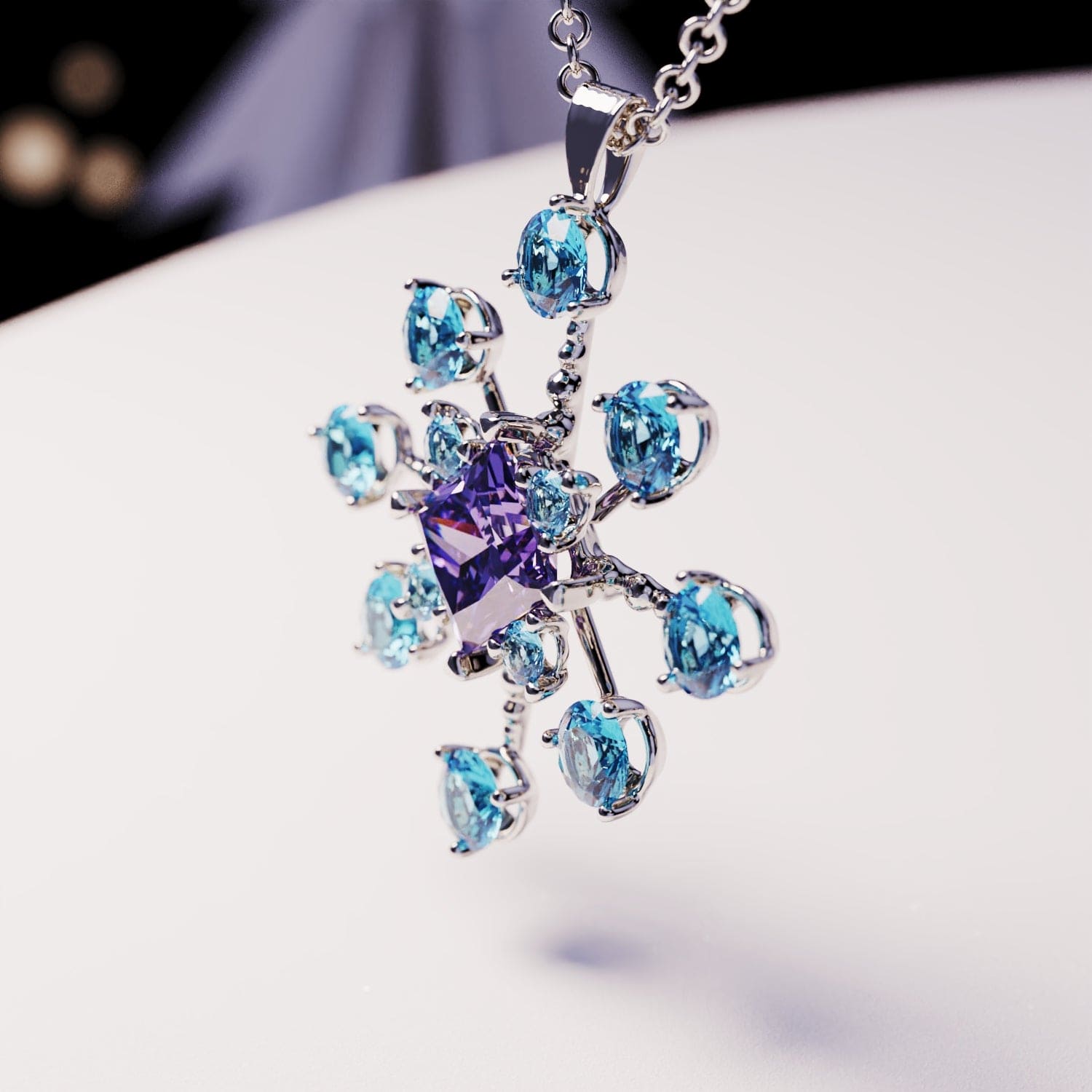 アメジストエッセンス:プリンセスカット アメジスト ネックレス - S925 スターリングシルバー