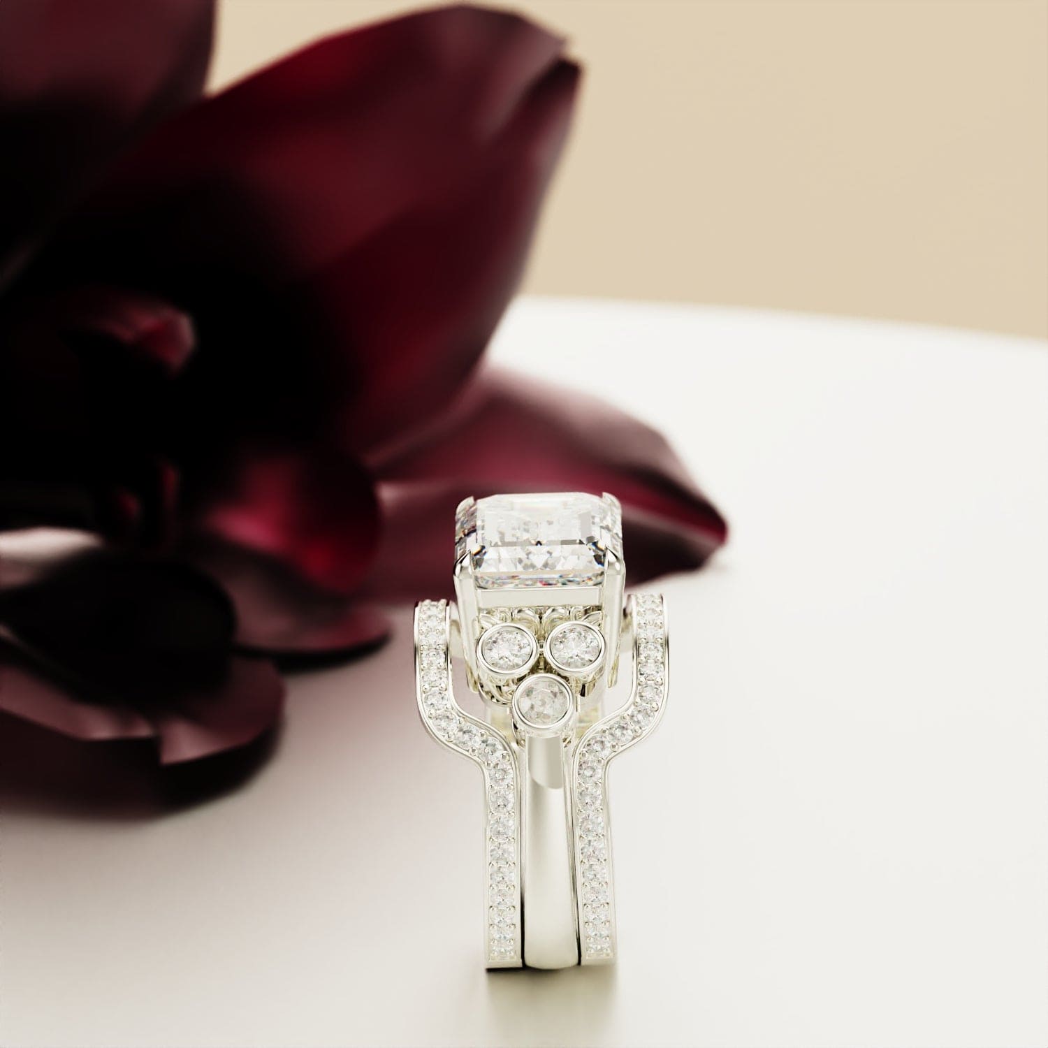 永遠の愛:エメラルドカットダイヤモンドリングセット - S925スターリングシルバー