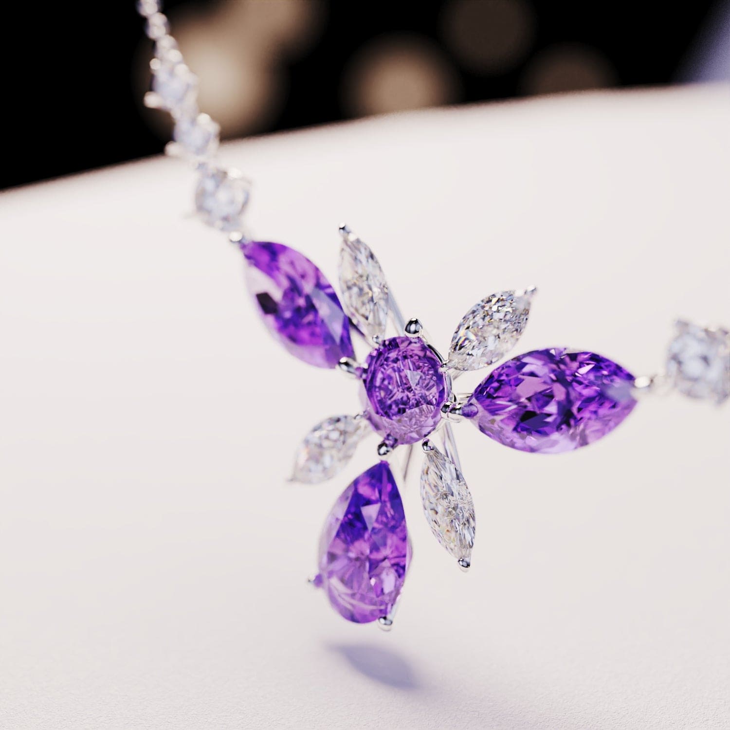 Blossom: Floral Brilliant-Cut ネックレス - S925 スターリングシルバー