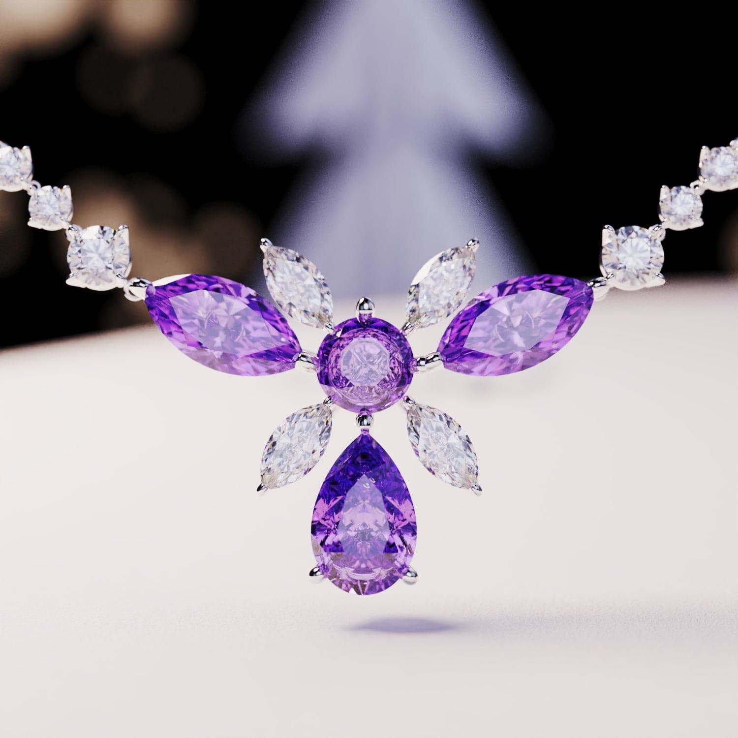 Blossom: Floral Brilliant-Cut ネックレス - S925 スターリングシルバー