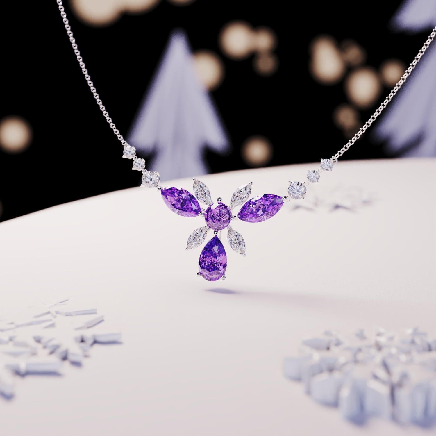 Blossom: Floral Brilliant-Cut ネックレス - S925 スターリングシルバー