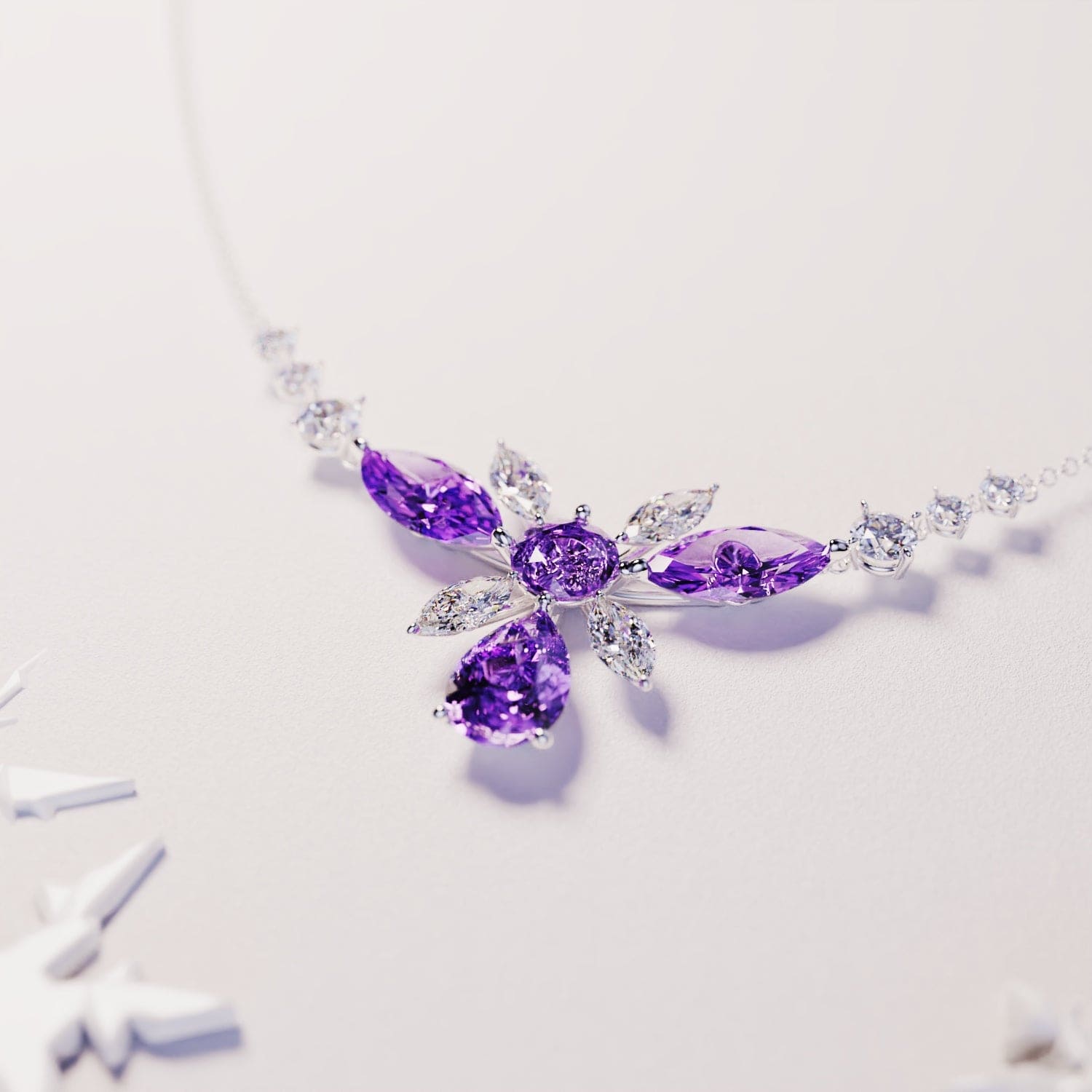 Blossom: Floral Brilliant-Cut ネックレス - S925 スターリングシルバー