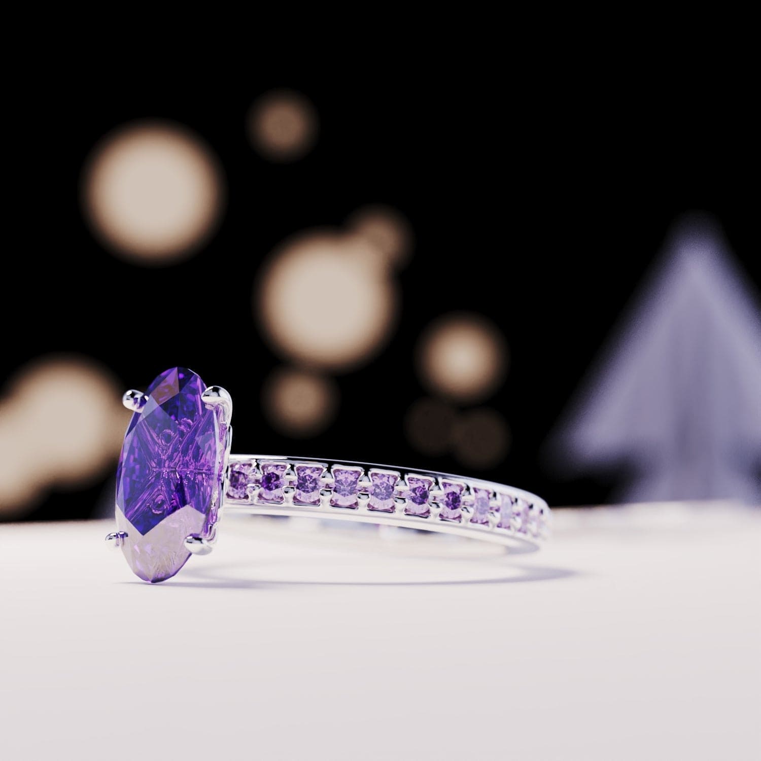 Lumine Grace: オーバルカット アメジストリング - S925 スターリングシルバー
