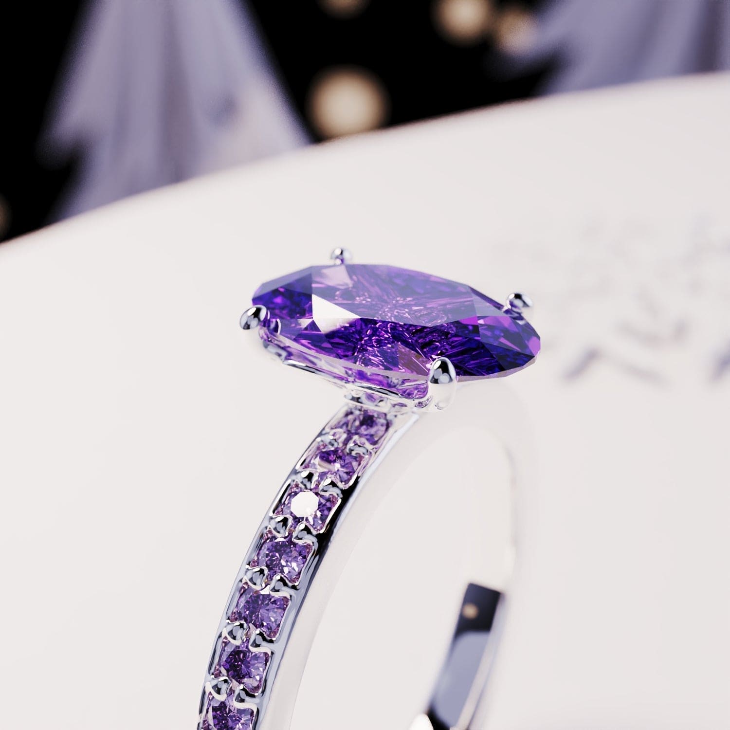 Lumine Grace: オーバルカット アメジストリング - S925 スターリングシルバー