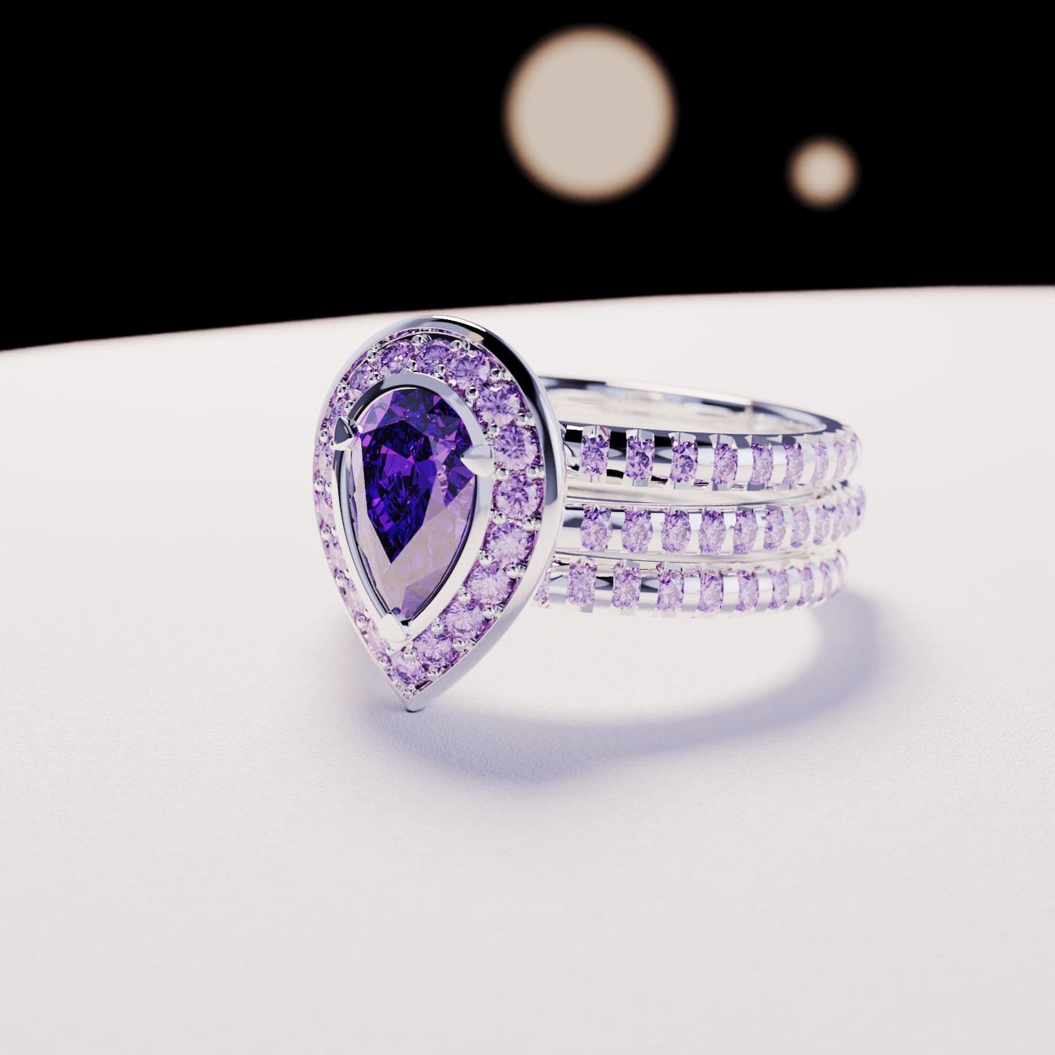 バイオレットティア:ペアカットアメジストリング - S925スターリングシルバー