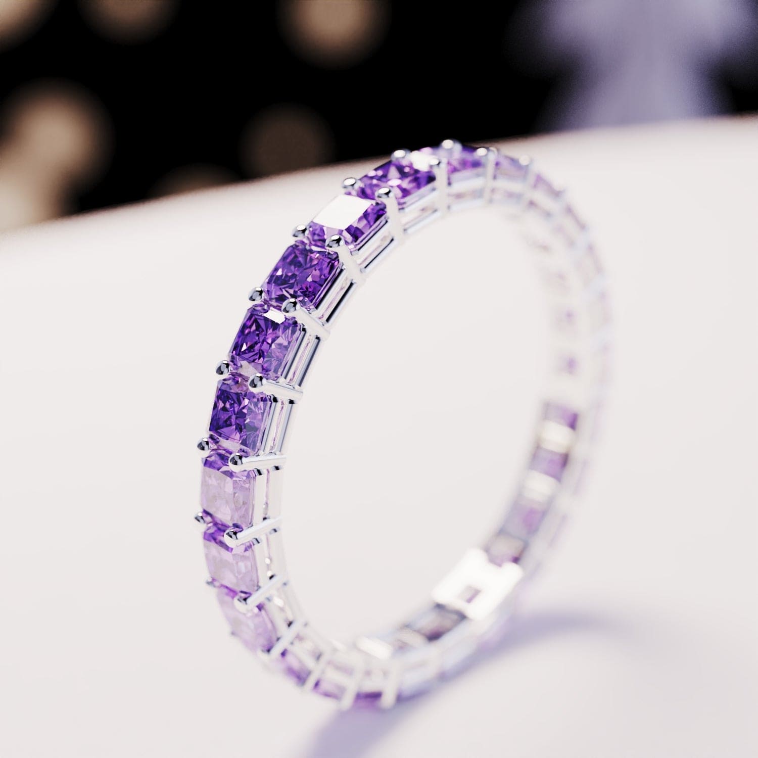 La eternidad: anillo de canal de amatista - Plata de ley S925