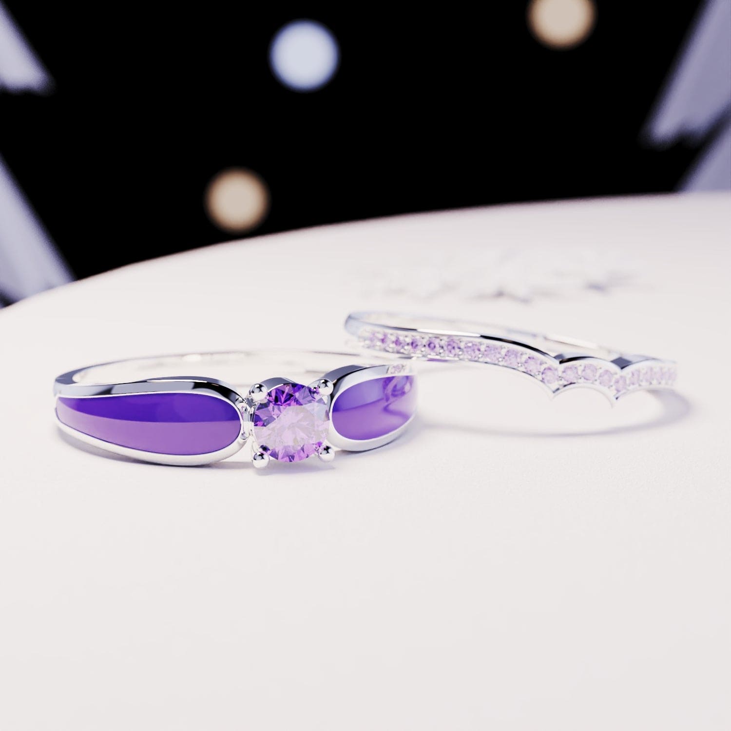 バイオレットラグーン:2ピースリングセット - S925スターリングシルバー