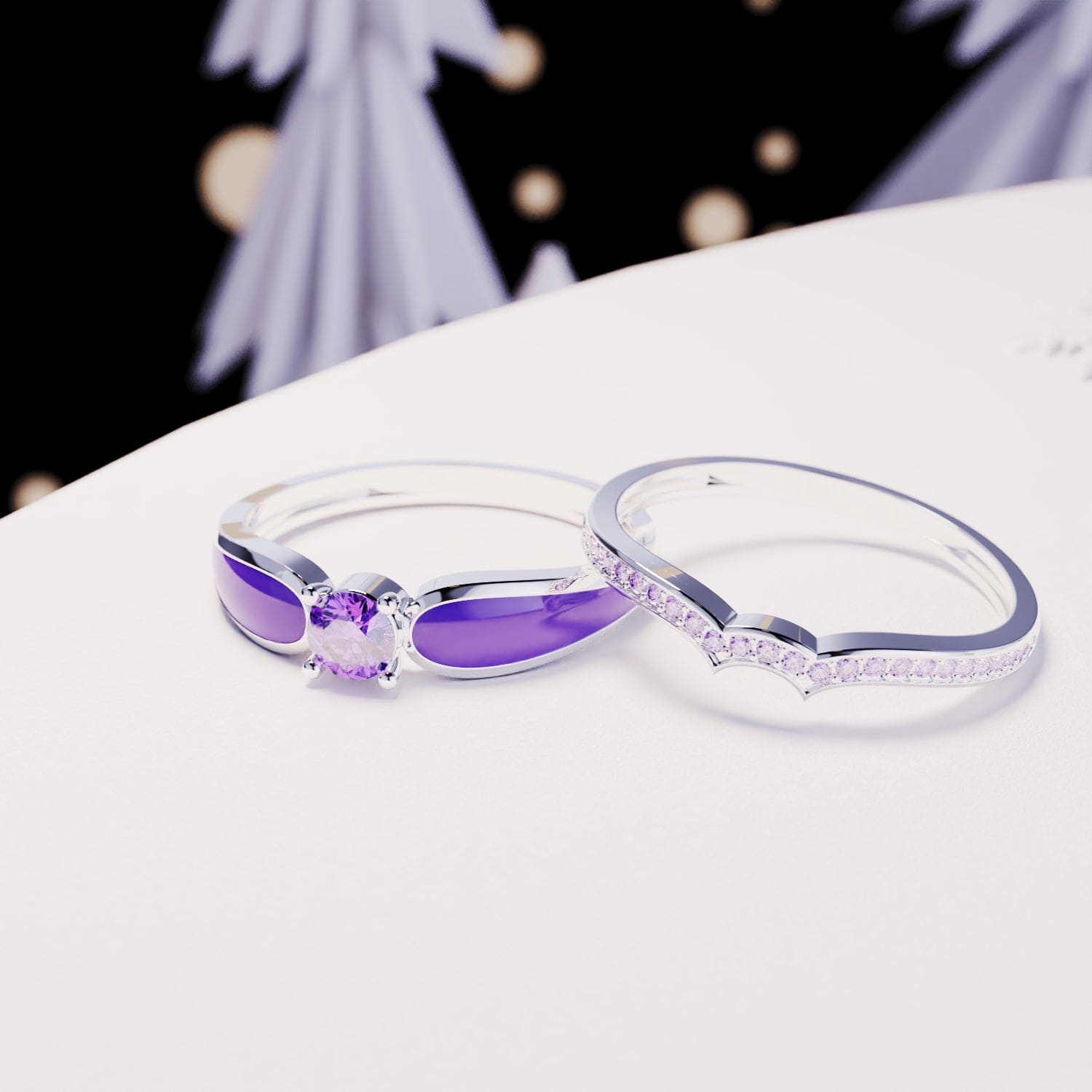 バイオレットラグーン:2ピースリングセット - S925スターリングシルバー