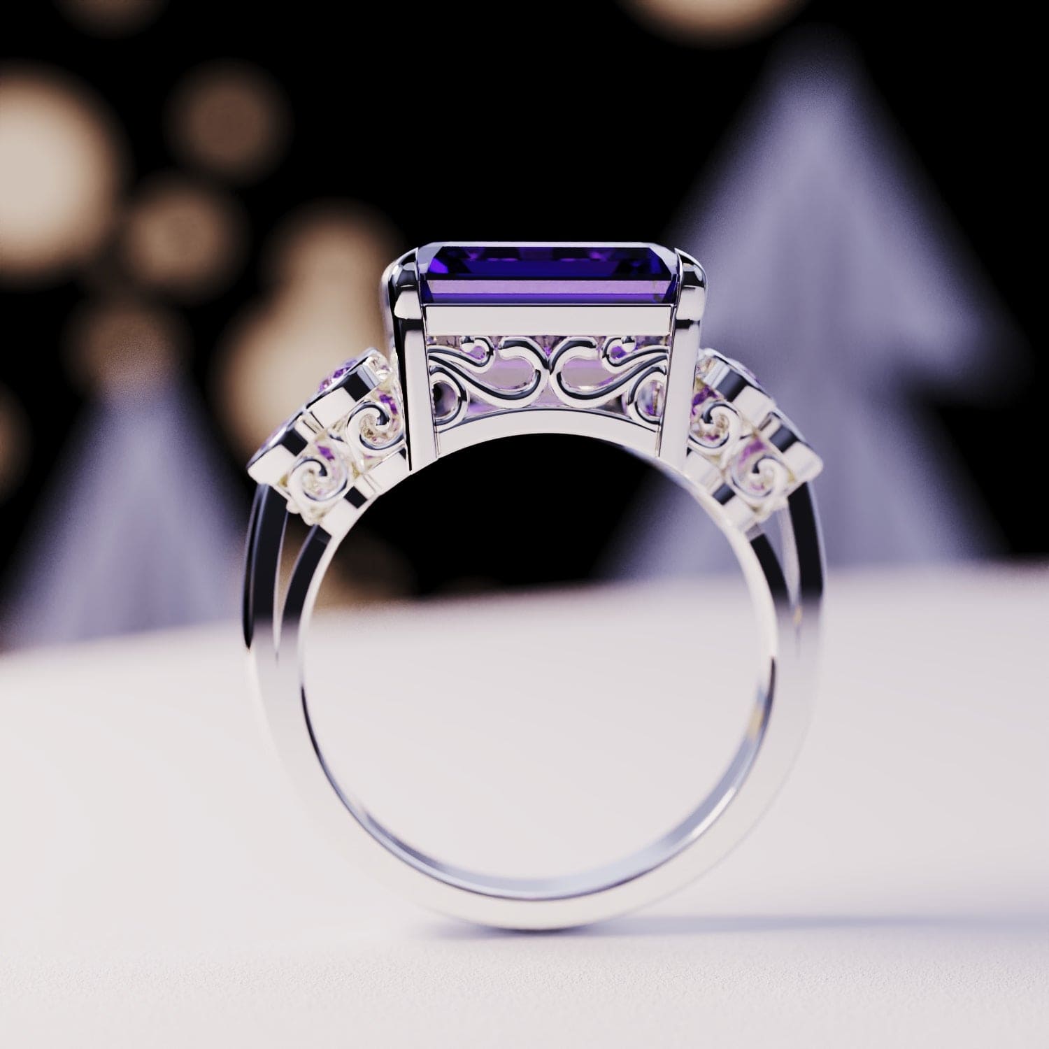 Violet Love : Ensemble de trois bagues taille émeraude - Argent sterling S925